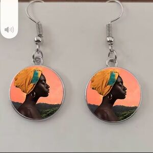 Artistic Profile Earrings with Orange and Yellow Design